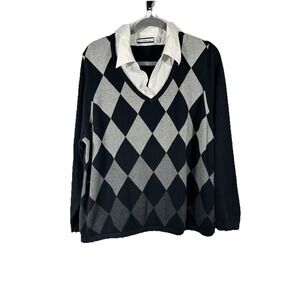 Croft & Barrow Women's Argyle V-neck Sweater Size 2X Preppy Academia College